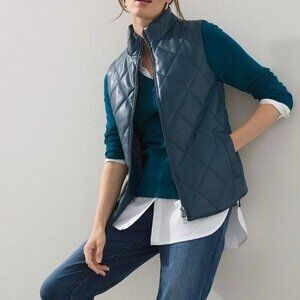 Chico's Women's Teal Faux Leather Quilted Vest Size 1 or 8/10 (regular)